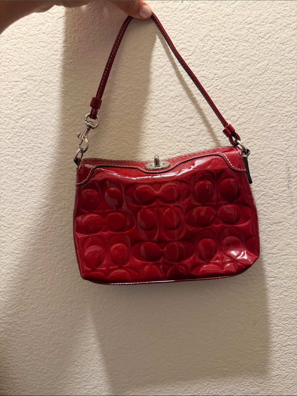 Coach Red Patent Signature Shoulder Bag with Turn-Lock